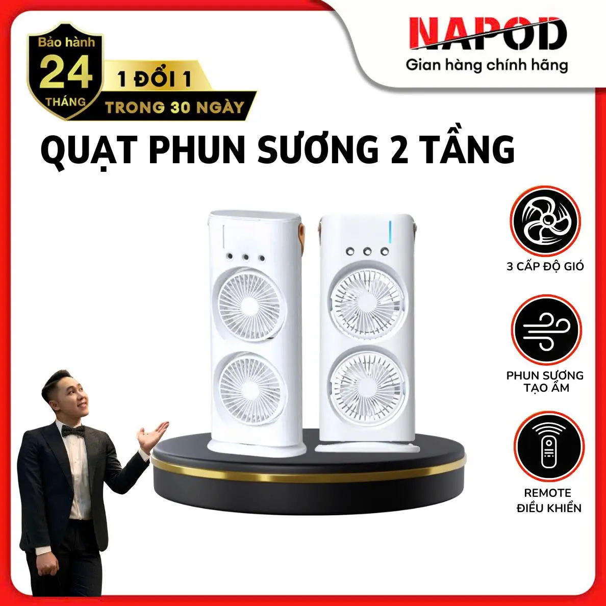 [VINHBANHBO] Quạt Phun Sương Hơi Nước sạc tích điện Để Bàn 600ML 2 tầng 2500mAh,Quạt Hơi Nước mini