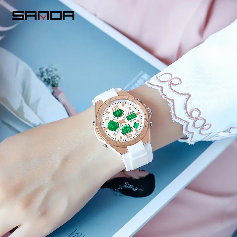 Bộ sưu tập SANDA-đồng hồ thể thao nữ, đồng hồ đeo tay có màn hình kép, không thấm nước, bơi lội, kỹ thuật số, 6062 5