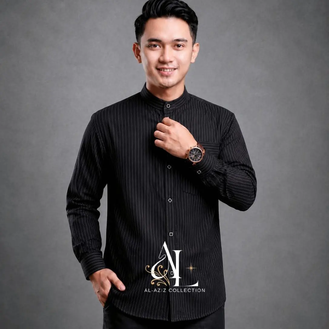 AL-AZIZ II  Baju Kameja Koko Motip Salur Kemko Salur Semiwoll Lengan Panjang Elegan Kekinian Terbaru 2026