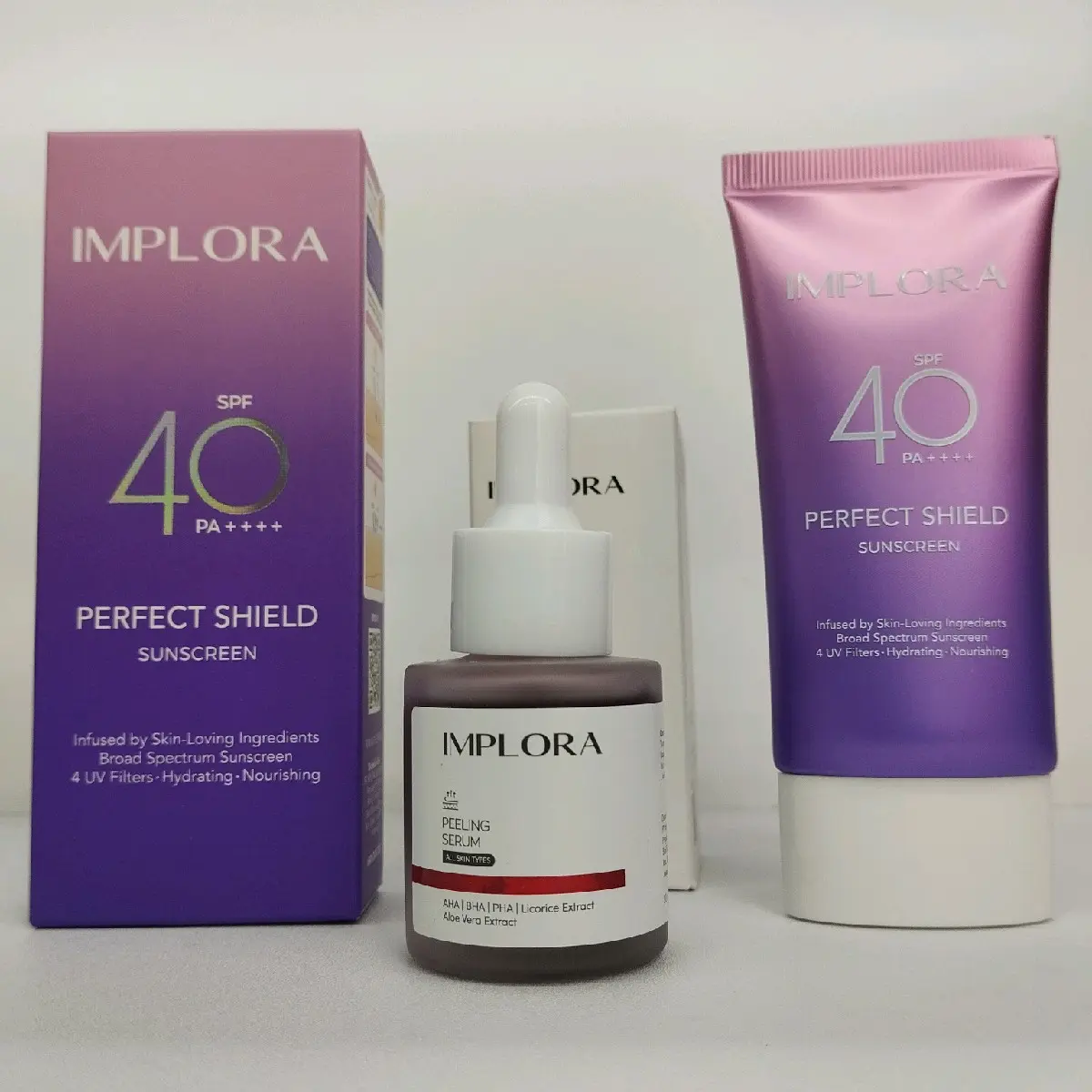 Implora Paket 2in1 Pelling Serum 20ml dan Sunscreen SPF 40 Mencerahkan Perawatan Vitamin Berminyak Wajah
