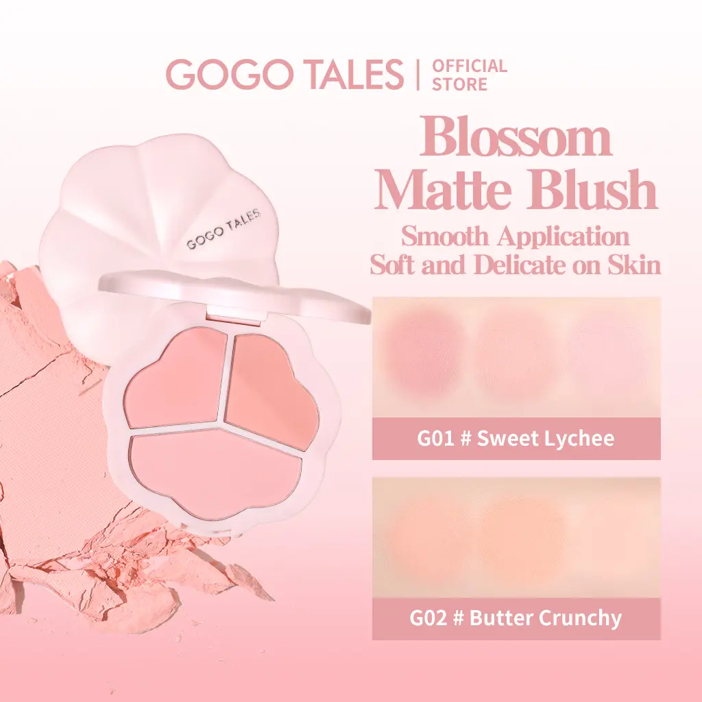 [BPOM]GOGO TALES Blossom Matte Blush On Powder Palette Natural Colorfit Face Perfect Makeup Compact Lasting Kosmetik GT638