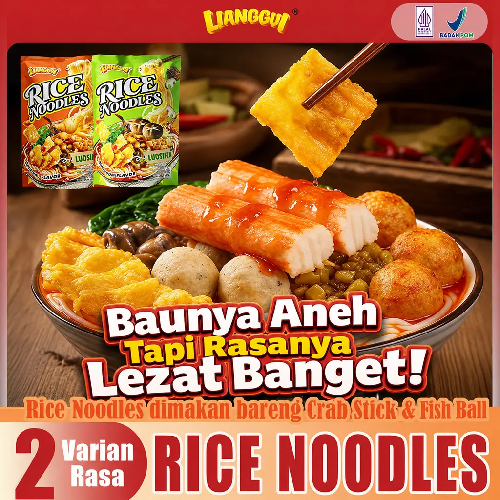 [HALAL] Liang Gui Rice Noodles (Rasa Original / Jamur)Sertifikasi BPOM. Cocok Penuhi Rasa Lapar Malam Hari/Siap Saji/Praktis/Wajib Stock/Mie Beras Pedas Asam Gurih, Kuah Kental, Bumbu Lengkap, Rasa Klasik Ori, Rasa Jamur Lezat