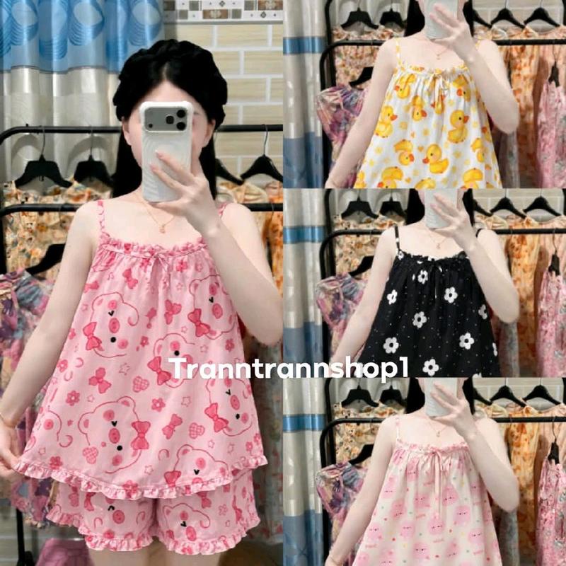 Bộ Đồ Ngủ Đùi Dây Tole 2 Da Họa Tiết Dễ Thương