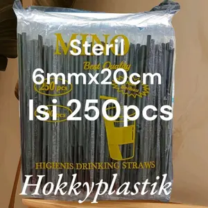 Sedotan Plastik ES TEH SOLO Lancip 6mm x 20cm Steril HITAM 250btng Bungkus Higenies Plastik