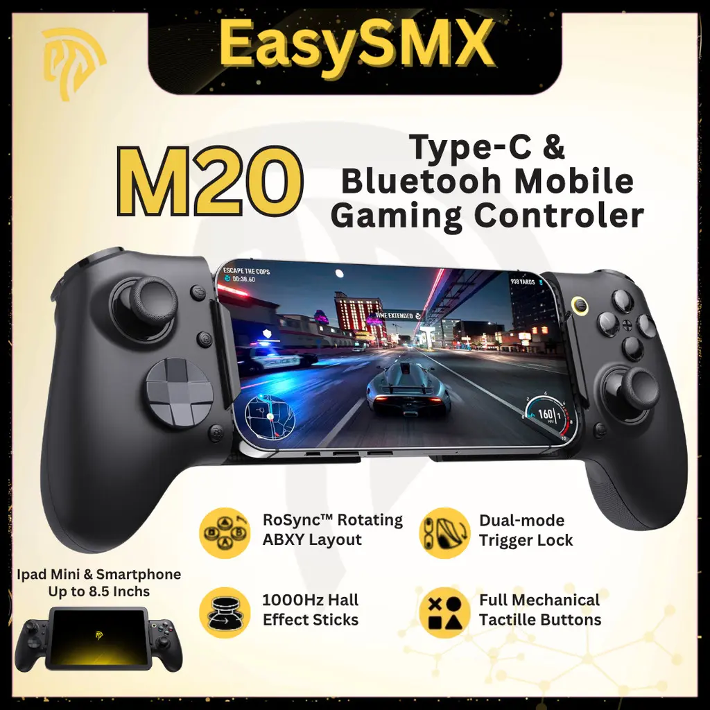 EasySMX M20 [GARANSI 1 TAHUN] Gamepad Mobile Gaming Controller Type-C & Bluetooth RoSync Rotating ABXY Layout  Polling Rate 1000Hz Mechanical Button
