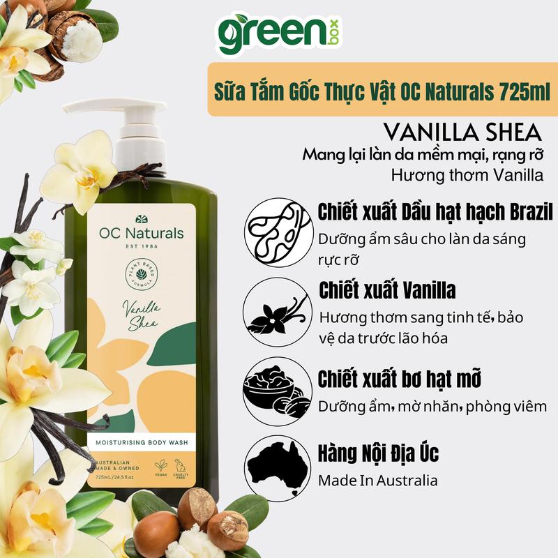 Sữa tắm thuần chay dưỡng ẩm da OC Naturals hương hoa hồng trái cây vanilla chai 725ml