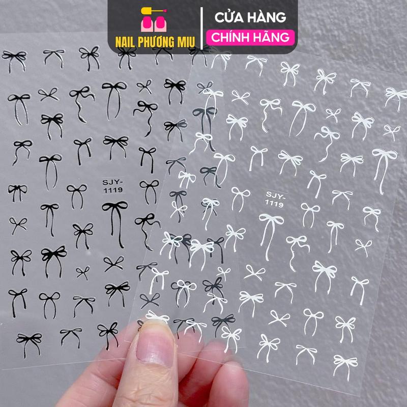 Sticker 3D Nơ Nổi Dài Ngắn Đen Trắng SJY1119 Làm Nail Siêu Xinh Hình Dán Móng Nơ Ruy Băng Mix Kiểu Phong Cách Điệu Đà Đẹp Mắt Và Tinh Tế