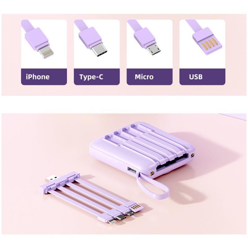 PowerBank Mini 20000mAh Ultimate Backup Battery Cute Kaws Good Quality with 4 Charging Cable Fast Charge 20000mAh Powerbank Charger for Samsung iPhone Jam Pengisian Cepat 2.0