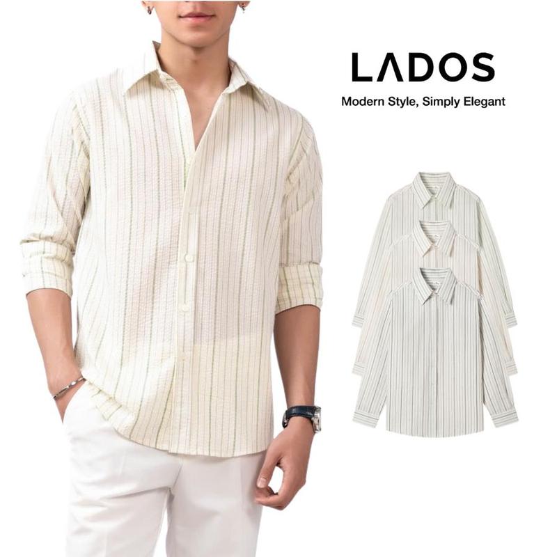Áo sơ mi tay dài Chất vải cotton đũi xốp LADOS - 8174 sọc nhăn thoáng mát Form regular trẻ trung thanh lịch