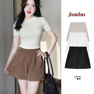 Quần short KAKI basic quần đùi nữ cạp chun mùa hè thoáng mát JUSTDUN K20