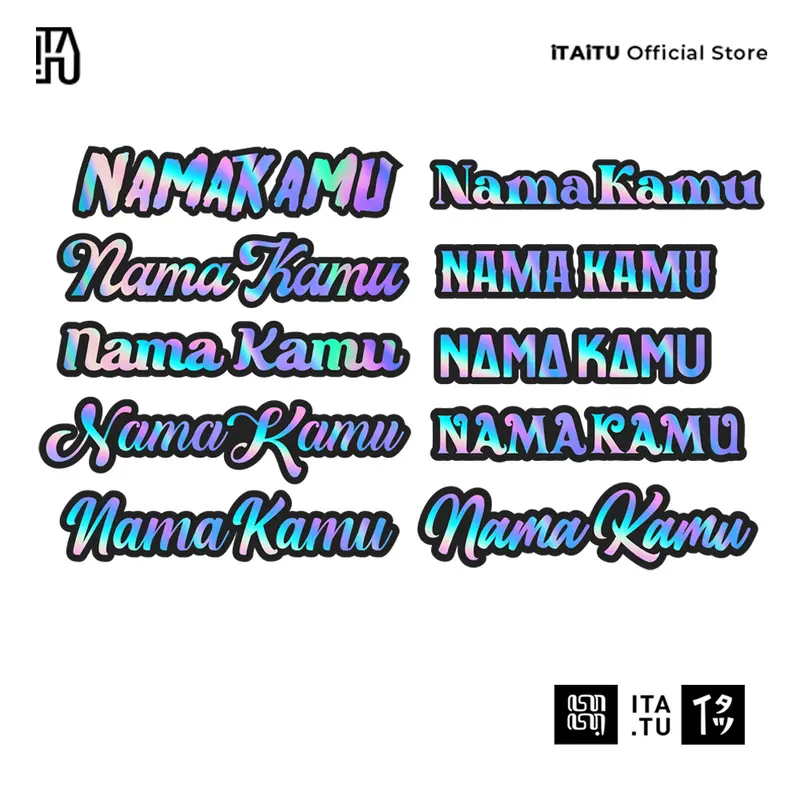 (10RB Isi 3) iTAiTU - STIKER CUTTING CUSTOM NAMA FONT HOLOGRAM REFLEKTIF Hitam Putih Sticker Car 8