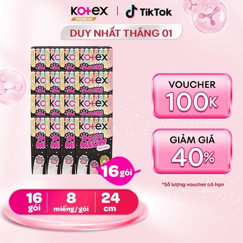 QUÀ TẶNG HOT 16 gói băng vệ sinh nữ nhập khẩu Kotex MiniMeow 24cm siêu mỏng cánh Mặt bông Siêu mềm thoáng khí bvs mèo tiện lợi khủ mùi chống tràn ngày ít 8 miếng gói bvs kinh nguyệt nhiều miễn phí vận chuyển bvs chính hãng tampon.