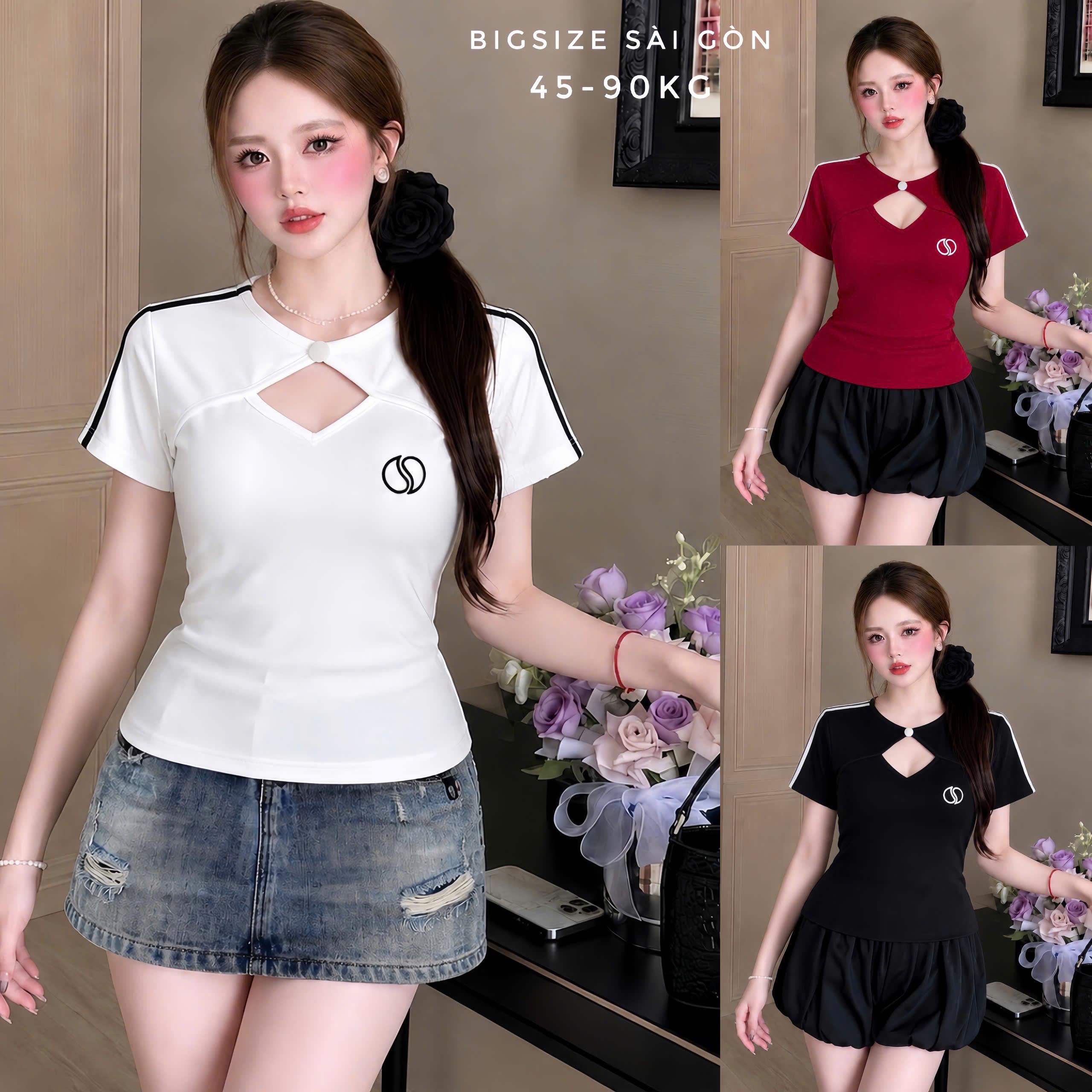 Áo Thun Nữ Borip Cotton Cổ Khoét Giọt Nước Phối Viền Vai Có Bigsize 45–90kg - B.1784
