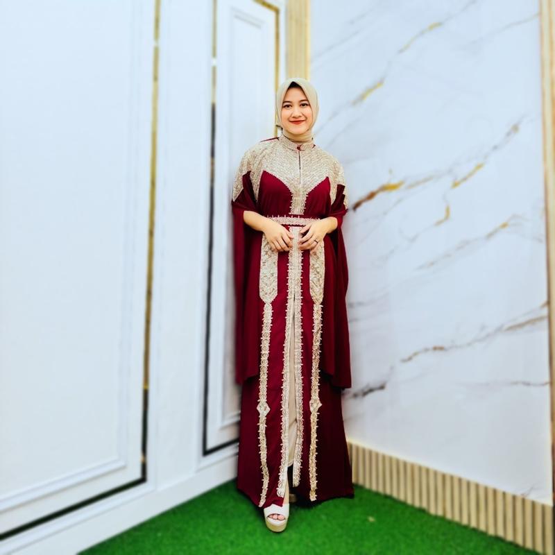 Kaftan Meera Abaya Viral Terlaris Set Inner Gamis Dress Wanita  Muslim Lebaran 2