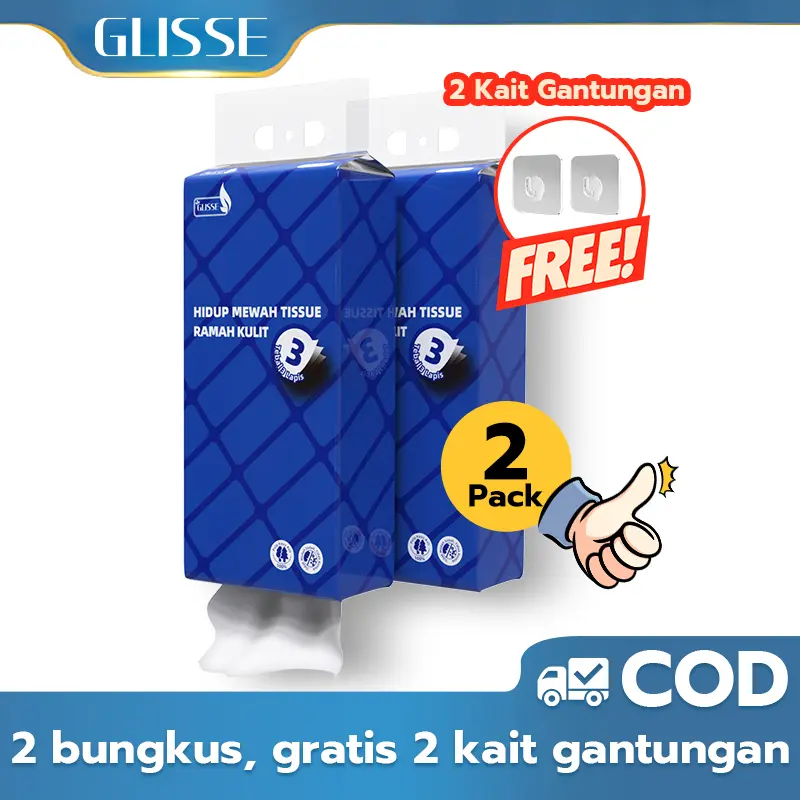 【Promo 2pck】Glisse Tisu Wajah Lembut, 100% Pulp Alami, Tisu Mewah, Tisu Gantung Ukuran Besar, Kertas Ukuran Besar. 0