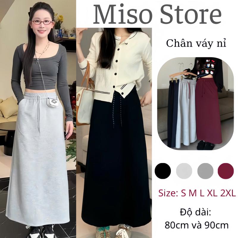 [CÓ BẢN NẤM] CHÂN VÁY CHỮ A DÁNG DÀI MISO STORE VẢI NỈ 2 DA CAO CẤP CẠP CHUN XẺ TÀ SAU CÓ TÚI BIGSIZE 80KG Nữ Women