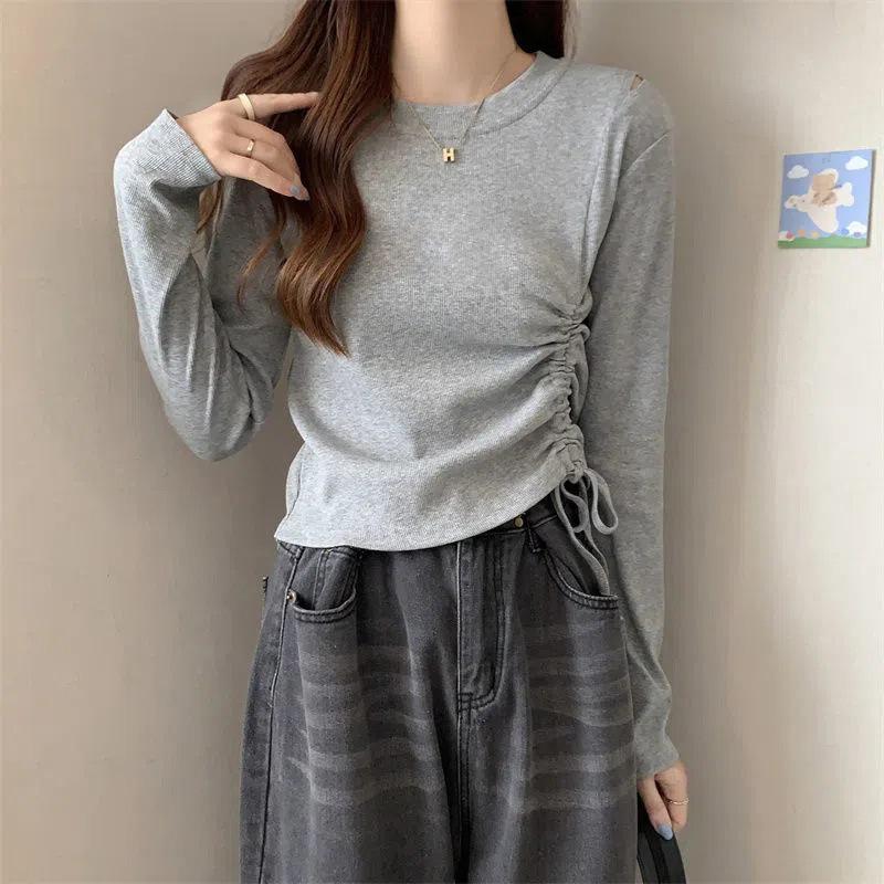 Missoofficial.id BJ1692 Baju Atasan Kaos Spandek Korean Tshirt Wanita Lengan Panjang Model Serut Samping Santai Oblong 3