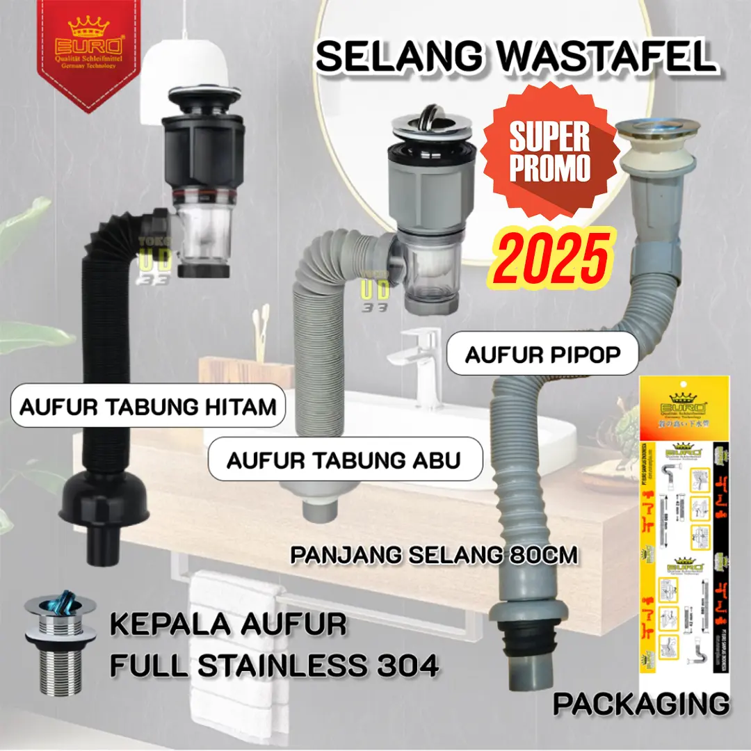 Afur dan Sifon Selang Wastafel Bak Cuci Piring dengan Saringan Filter Kotoran Pembuangan Washtafel Anti Kotoran & Serangga