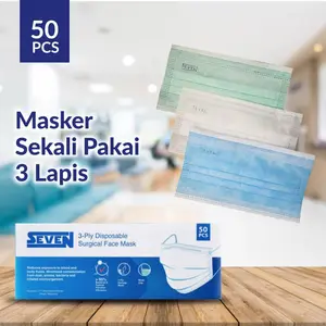 Seven Masker Seven Medis 3 Ply Hijau Biru Putih Isi 50pcs Bahan Medical Grade CE & ISO Certified Nyaman dan Lembut
