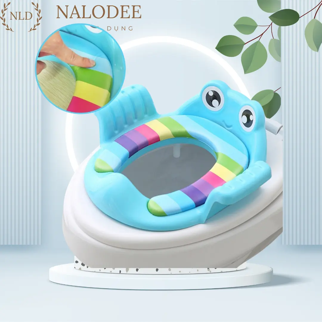 Bệ lót thu nhỏ bồn cầu có tay vịn cho bé nhiều màu Voi Bô