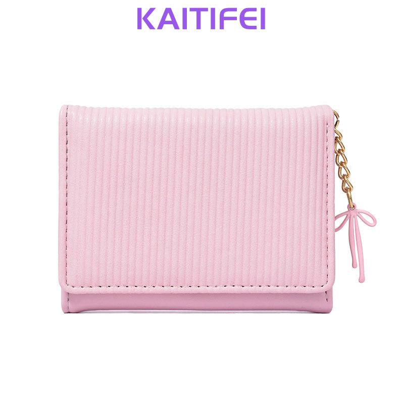 KAITIFEI Ví Nữ Ngắn, Phong Cách Hàn Quốc, Thiết Kế Dễ Thương, Có Mặt Dây Chuyền Nơ
