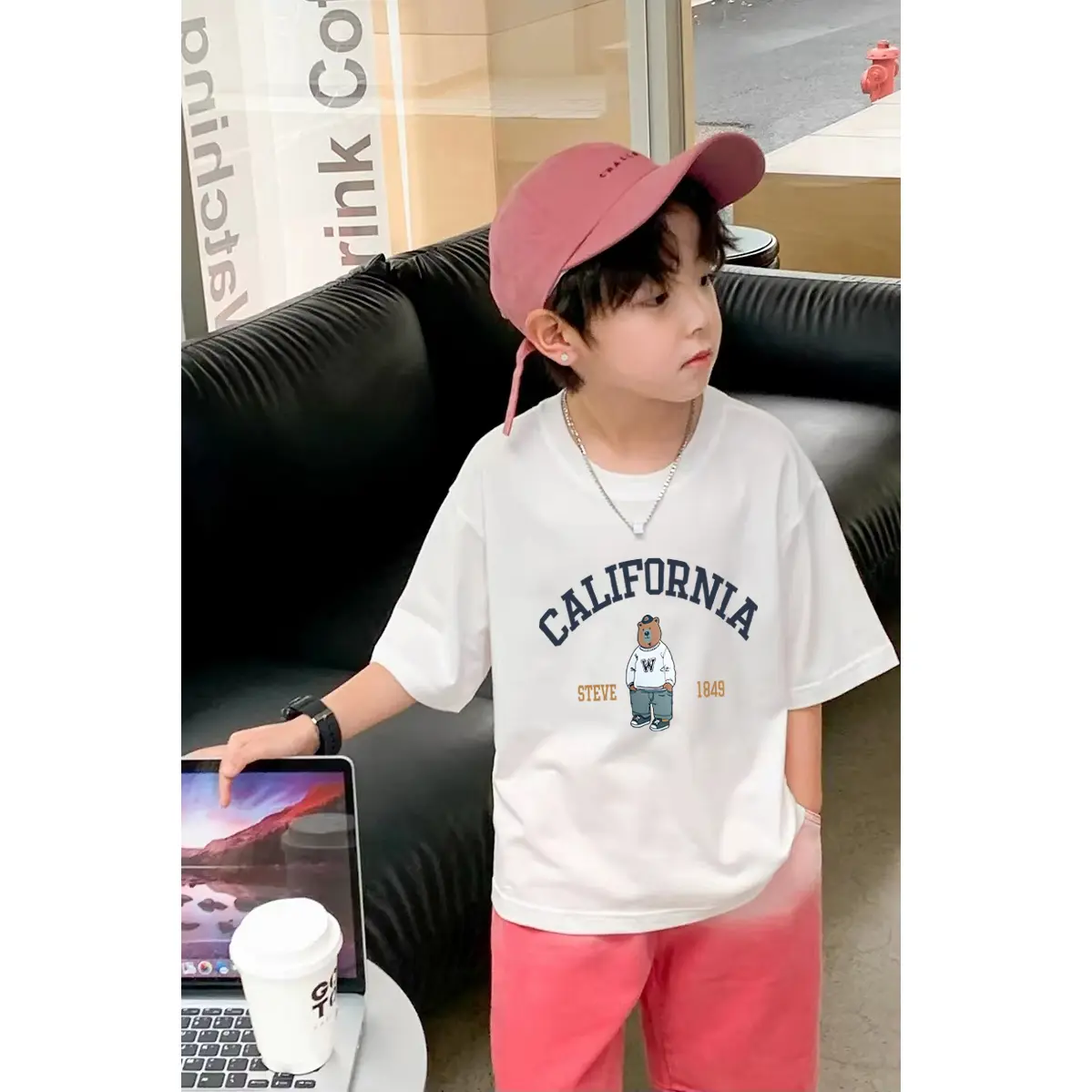 Boys and girls pure cotton short sleeve T-shirt children's loose top small and medium-sized children's western-style half sleeve T-shirt