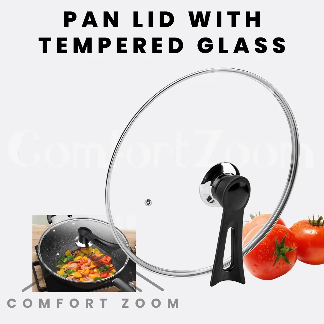 Pot Cover Tempered Glass Cover Stainless Steel Garden Wok Lid Flat Pot Cover Universal Frying Pan Lid Non-Stick Pot