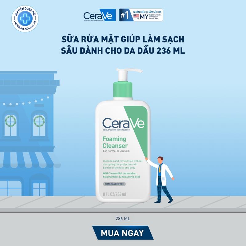 FlashSale Sữa rửa mặt giúp làm sạch sâu dành cho da dầu Cerave Foaming Facial Cleans 236ML tạo bọt làm sạch sâu dịu nhẹ và cung cấp độ ẩm cho da. Chăm sóc da_Sữa rửa mặt_Skincare cho Nam và Nữ_Cleansing