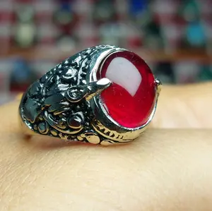 Cincin Merah delima merah Siem dim 12mm cincin cowok cewek Delima Rings