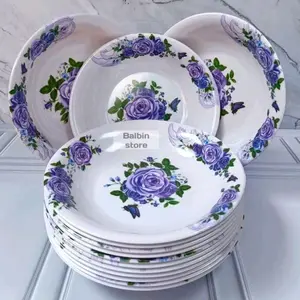 TERBARU 6 PCS PIRING MAKAN CEKUNG PIRING KUAH MOTIF BUNGA UNGU NEW UKURAN 9 INC BAHAN MELAMIN FOOD GRADE BISA COD.