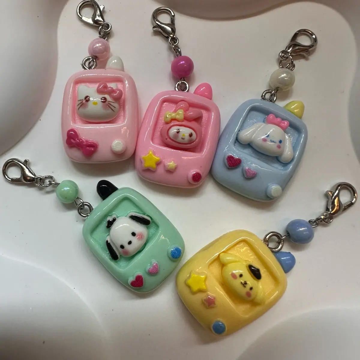 Handmade beaded mini phone charm with Coloured Bead and mini hook (Sanrio version)