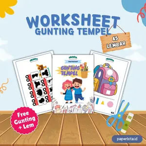 Worksheet Edukasi Anak 45 Halaman Aktivitas Menggunting Dan Menempel PAUD TK Usia 3 - 6 Tahun Gratis Gunting dan Lem