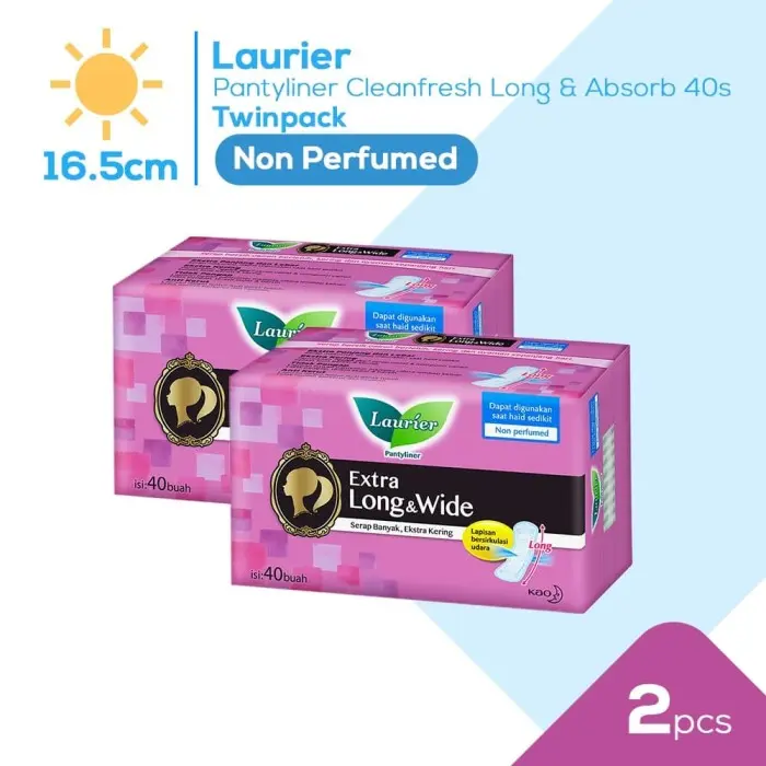 Laurier Extra Long & Wide 40s Twinpack - Pantyliner Non Perfume 16.5cm