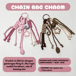 BAG CHARM TALI LONCENG GANTUNGAN TAS  LUCU KEKINIAN Pink Hitam