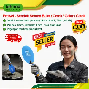 SENDOK SEMEN PERBUAH / BULAT / Gagang PVC - pilih ukuran 6" 7" 8" inch Sendok Semen GG Fiber Carbon Steel Oval Bulat / Cetok Sendok semen galur asli baja Hitam Paint sendok tembok