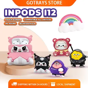 Headset Nirkabel Universal Lucu HIFI Earbud Stereo Bass Ponsel Bluetooth 5.0 with 3D Kartun Earphone casing Telepon Tws earphone i12 Wireless