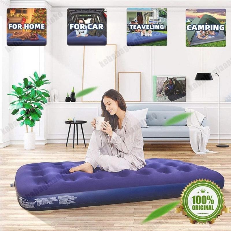 Bestway Kasur Angin Queen Size kasur portable Travelling Kasur Tiup Biru Kasur Angin Double/Kasur Angin Double Murah Single Kasur Berkemah Camping Lipat Tiup Portable/Matras Kasur Angin Karet Sofa Bed Pompa Angin Listrik Pompa Kasur Angin + pompa 4