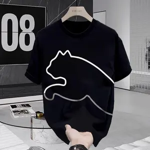 Kaos Unisex Katun 220g Lengan Pendek, Kerah Bulat, Model Longgar Gaya Amerika dengan Sablon Print