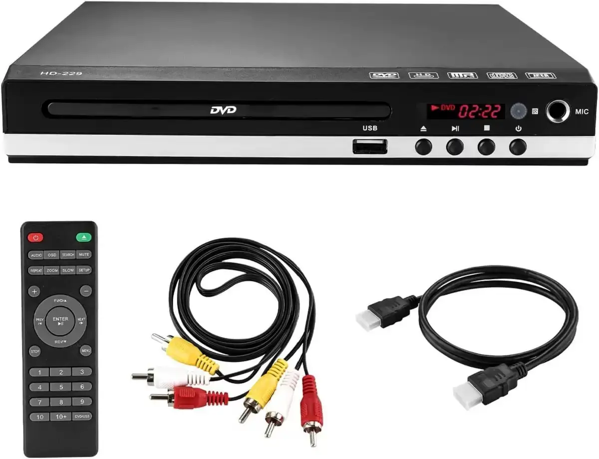 2025 Model HDMI DVD Player for TV | 1080P Region Free DVD Player | Mini DVD Player with USB, CD and MP3 | HDMI Cable, RCA Cable and Remote Control | MAJORITY DVD