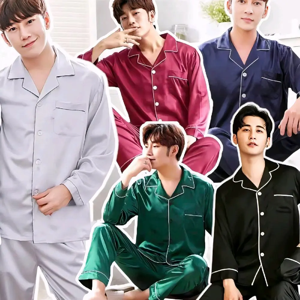 Piyama pajamas baju tidur Pria PP navy hitam merah cream abu hadiah kado gift seserahan satin baju lengan panjang celana panjang cowok laki-laki satuan setelan