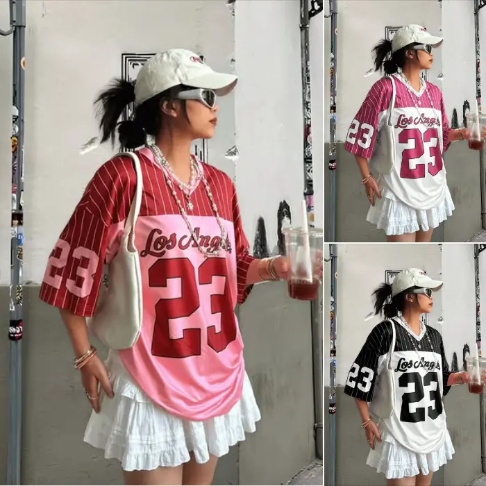 【Free Custom Name & Number】Korean style Pink Men's Women's Sports T-Shirt 3D Digital Print Couple Jersey Oversize Unisex Clothing T-Shirts Trend Street Youth Short Sleeved Tees