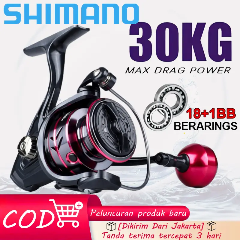 SHIMANO Reel Spinning POWER HANDLE Super Halus Kualitas Import Dengan Drag maksimum 15kg Reel Spinning Reel pancing baru all metal cup 5.2: 1 resistensi maksimum 15kg-30kg Luya spinning wheel shimao reel pancing