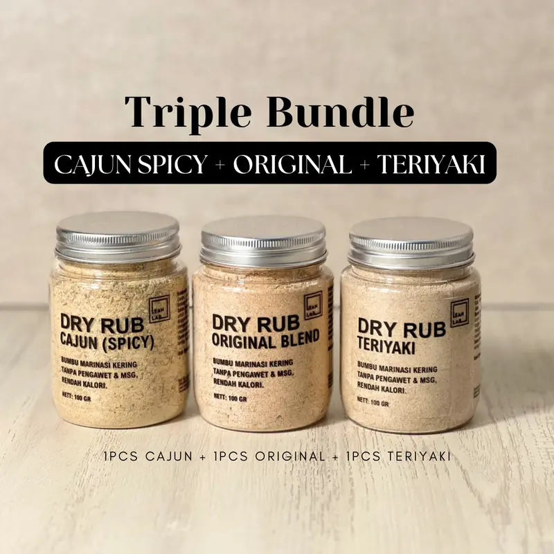 Leanlab Bumbu Masak Dry Rub Triple Bundle 100g x3 (Original/Cajun) - Cocok untuk Daging Ayam, Sapi, Ikan, dan Tempe - Bawang, Masakan 0