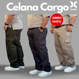 Celana Panjang Cargo Jumbo Melar Stretch Pria Katun Twill Nyaman Standar Chino