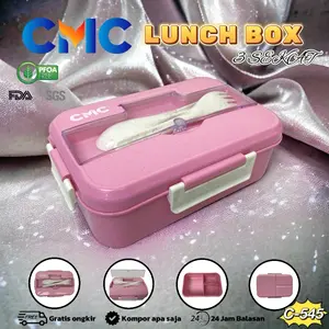 CMC[C-545]Kotak Makan 3 Sekat Sendok Garpu / Kotak Makan Anak BPA FREE / Lunch Box Set Jerami