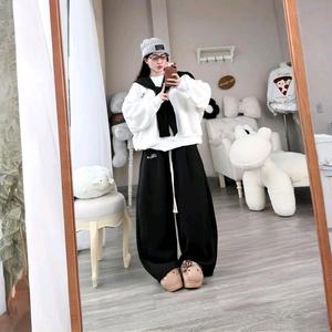 Bộ Nỉ Khăn Mix Quần Ống Rộng Đen Cực Xinh - Nữ