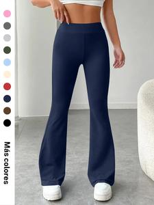 Pantalones acampanados de cintura alta en color liso para mujer, pantalones acampanados informales y cómodos para el día a día, pantalones de mujer para otoño e invierno