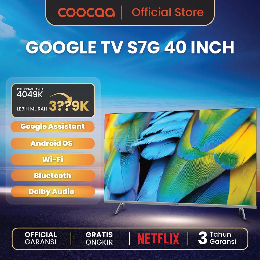 COOCAA S7G TV 40 Inch Android TV- Digital TV - Android 11 - HDR 10 - WIFI 4/5G- LCD/LED Bluetooth Connectivity Tanpa STB Set Top Box Digital Murah