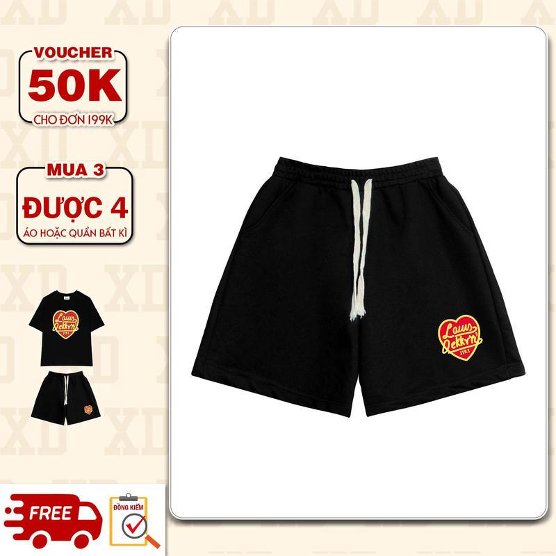 Quần shorts nam nữ The Xide quần đùi in hình TRÁI TIM form rộng chất cotton 2 chiều định lượng 250gr co giãn