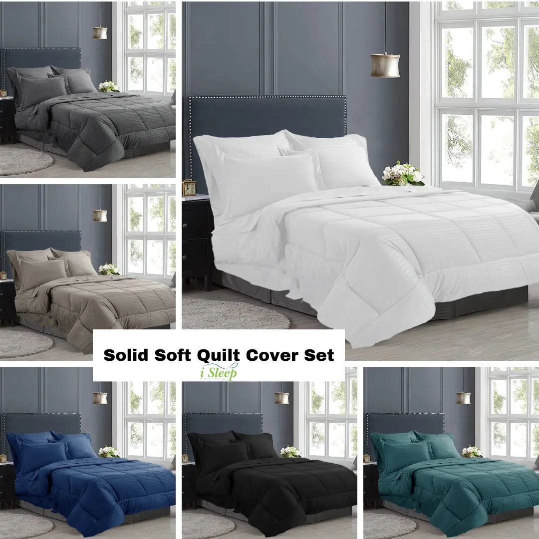iSleep Solid Soft Quilt Cover Set (Quilt Cover + Fitted Sheet Set) 1000TC